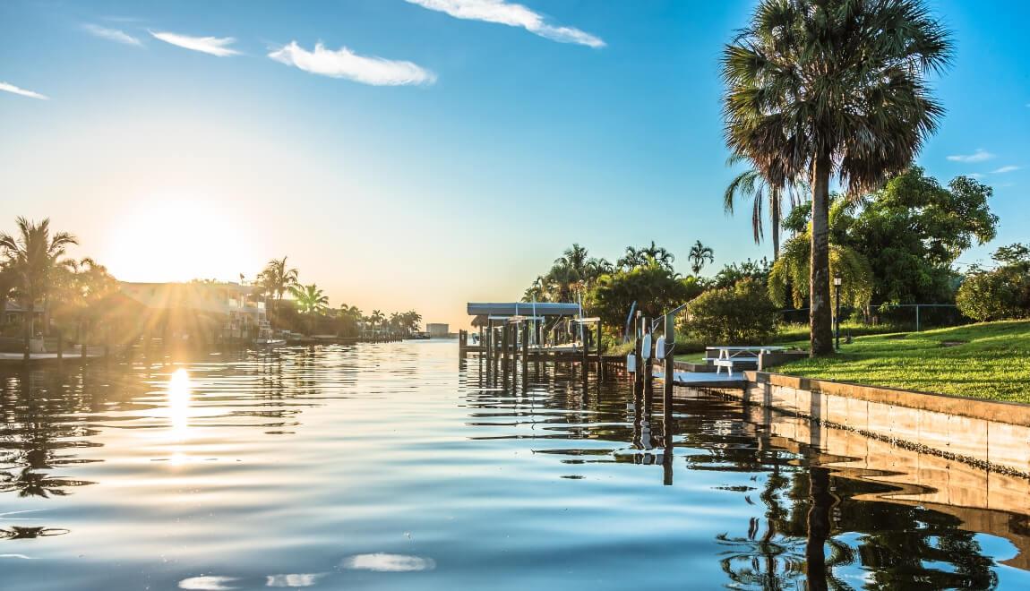 A canal in a residential area of Cape Coral, Florida.