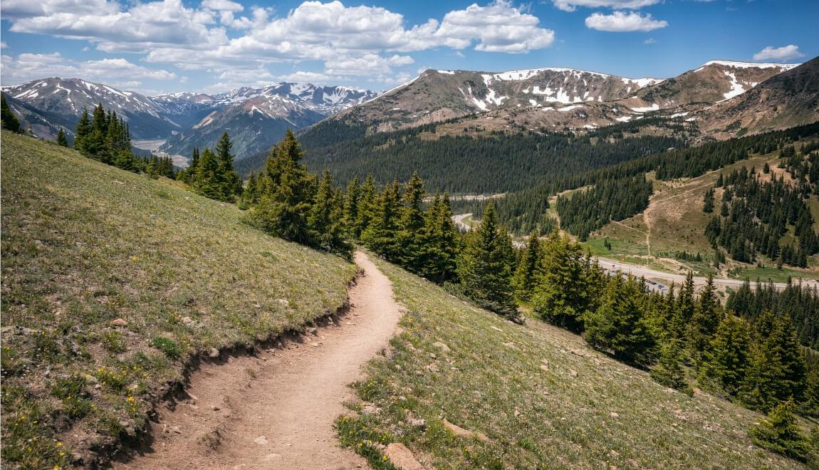 Mountain view from the James Peak Wilderness hiking trail in Colorado.
