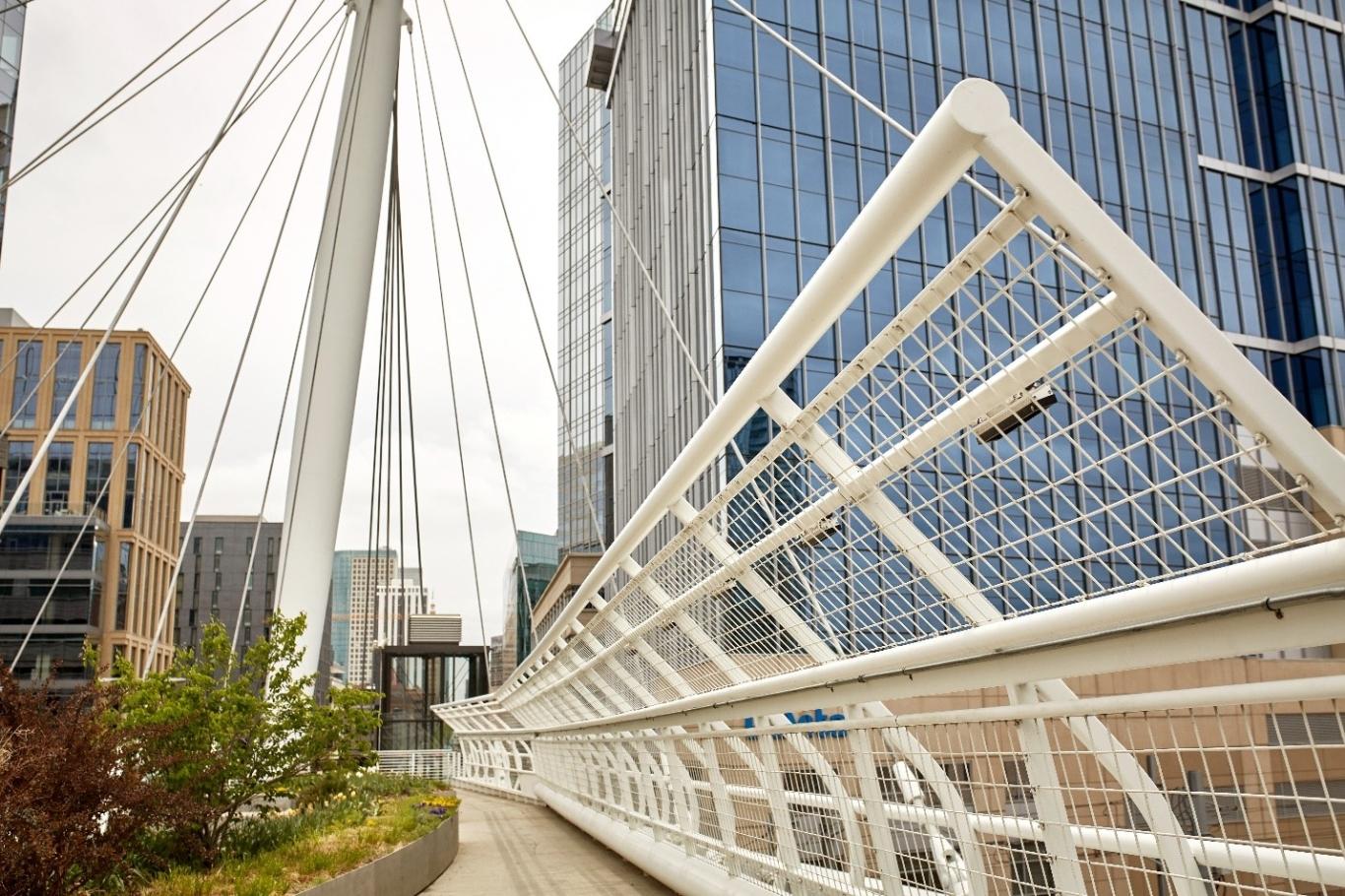 Pedestrian bridge in Riverfront Park, Denver CO.