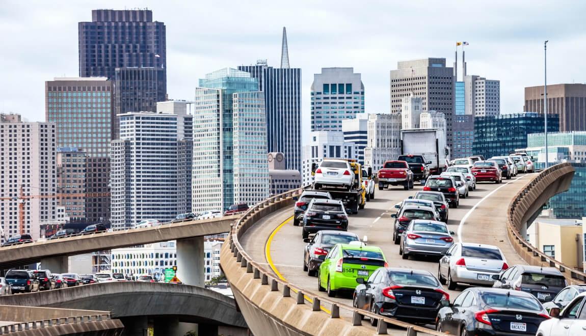 Traffic leading into San Francisco, California.