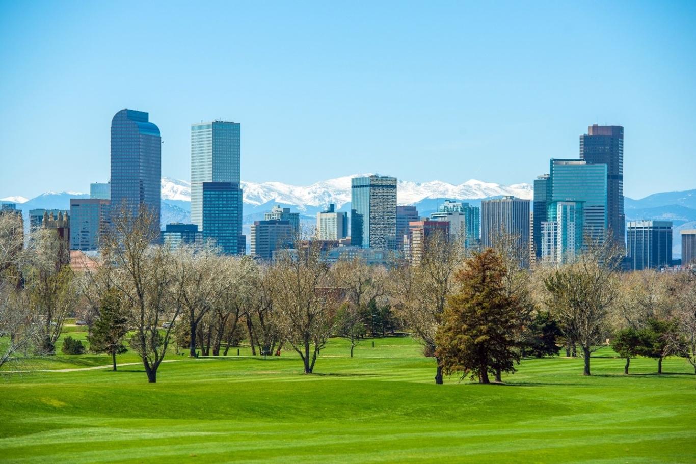 Mountains and green space frame the beautiful Sunnyside neighborhood in Denver, CO. 
