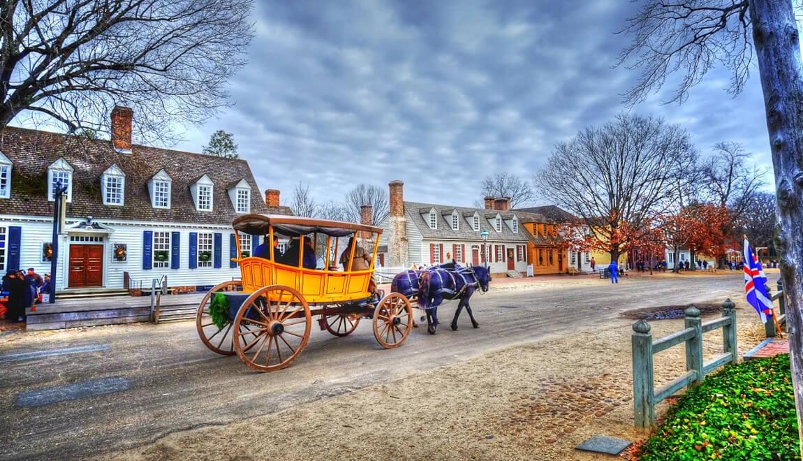 Horse and buggy in historic Williamsburg, Virginia.