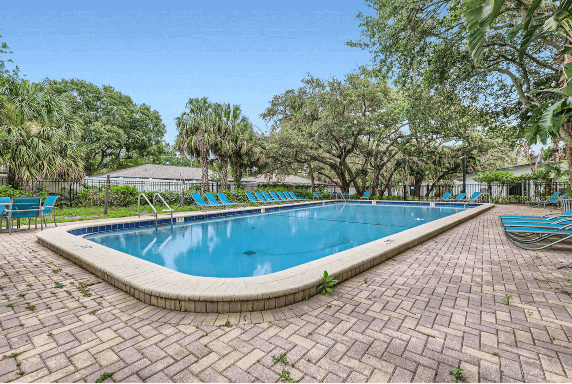 The view of the pool at Alya Apartments.