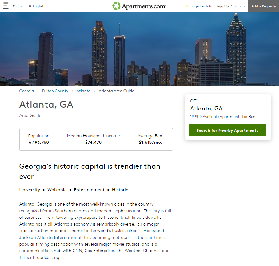 A screenshot of Atlanta's local area guide.