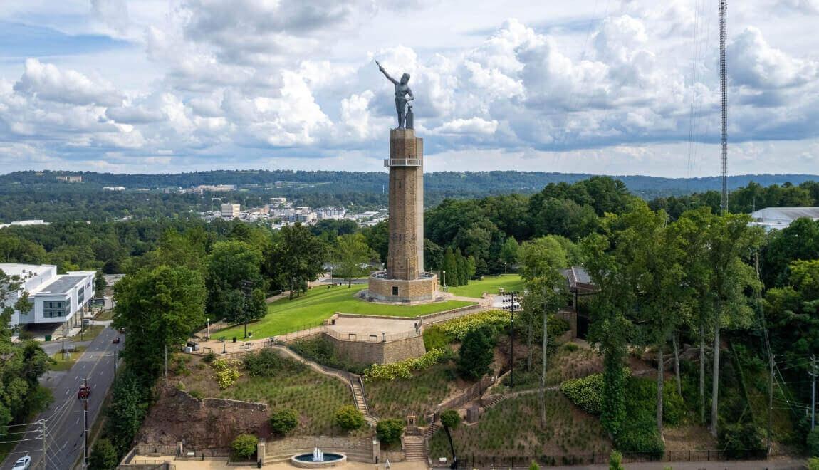 The Vulcan statue towers over the rolling hills of Birmingham