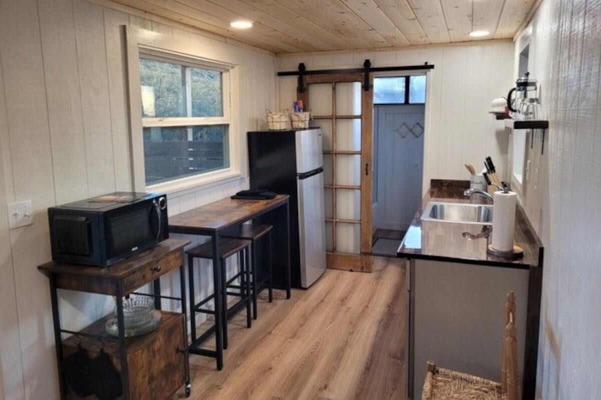 The inside of 27221 Sawday Truck Trail has natural wood finishes.