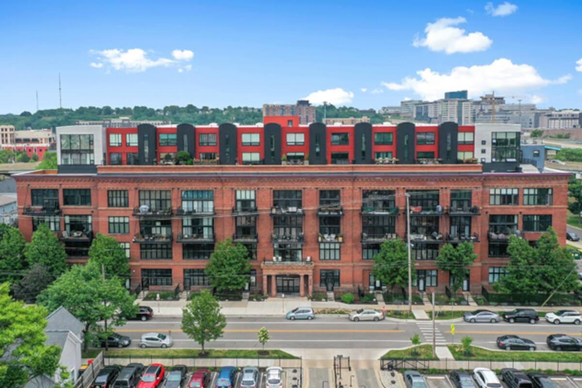 600 Broadway Ave NW in Grand Rapids, MI, is a brick apartment building that used to be a public high school.