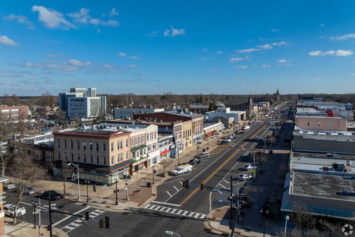 An aerial view of Vineland's downtown area on Landis Avenue.