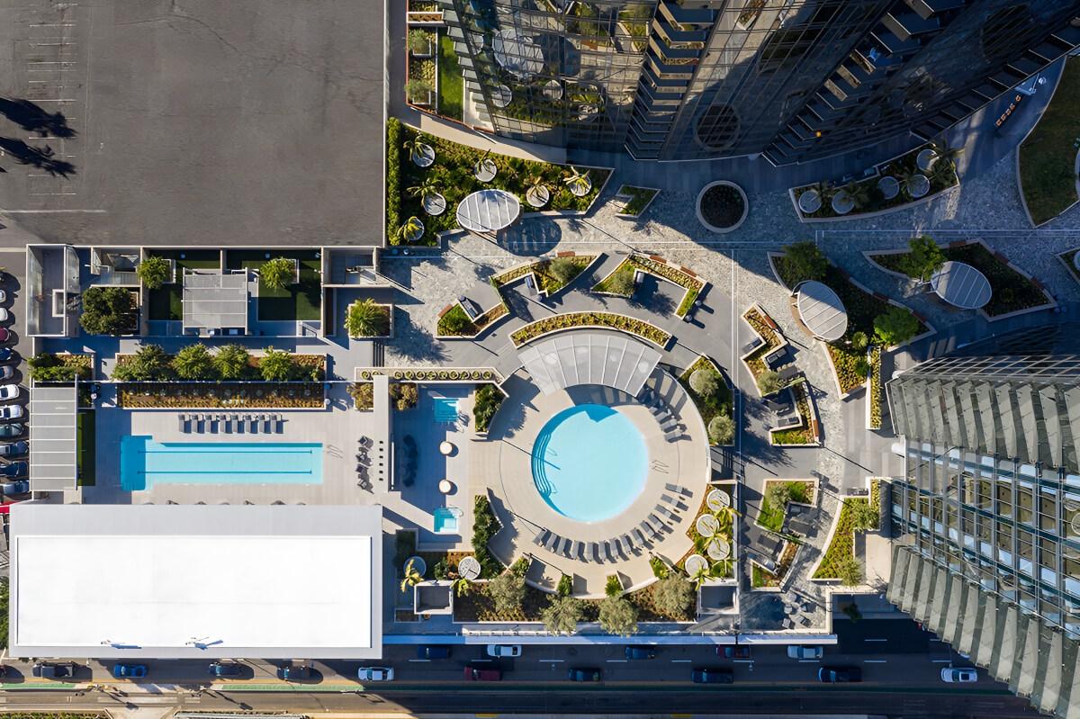Rooftop pools at Circa LA in Los Angeles, CA.