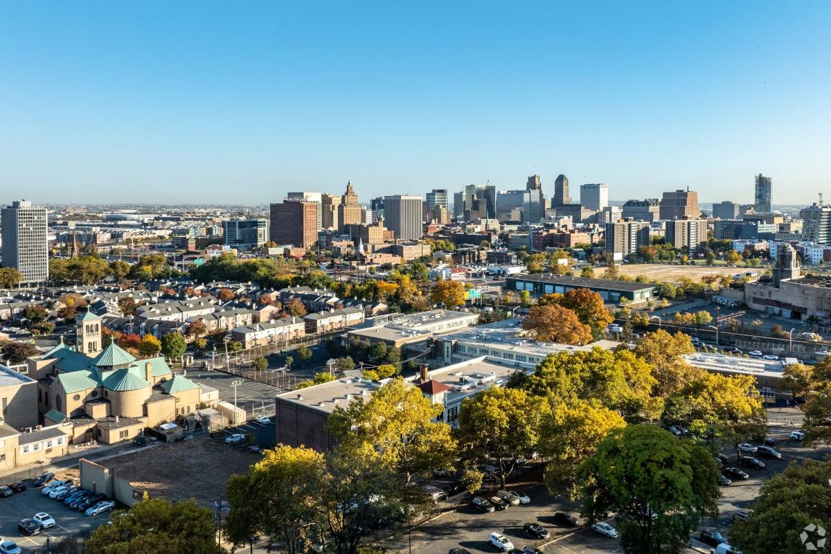Buildings and Downtown Newark expands outwards.