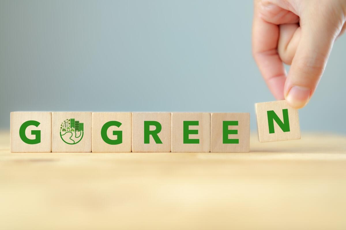 Blocks spelling out "Go Green."