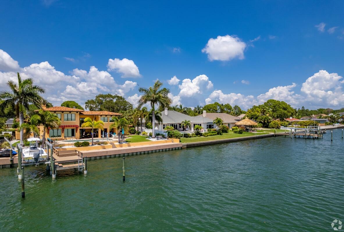 Homes on the lakefront in the Pinellas Point neighborhood in Saint Petersburg, FL