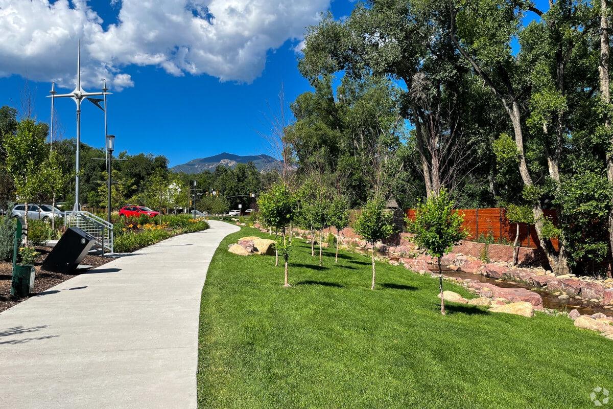 Lush walking path in Ivywild neighborhood in Colorado Springs