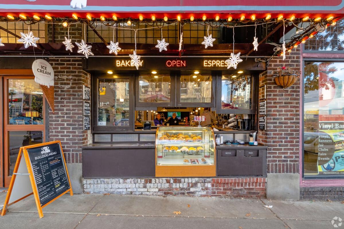 Walk-up coffee window at Bulldog News coffee shop in the University District.