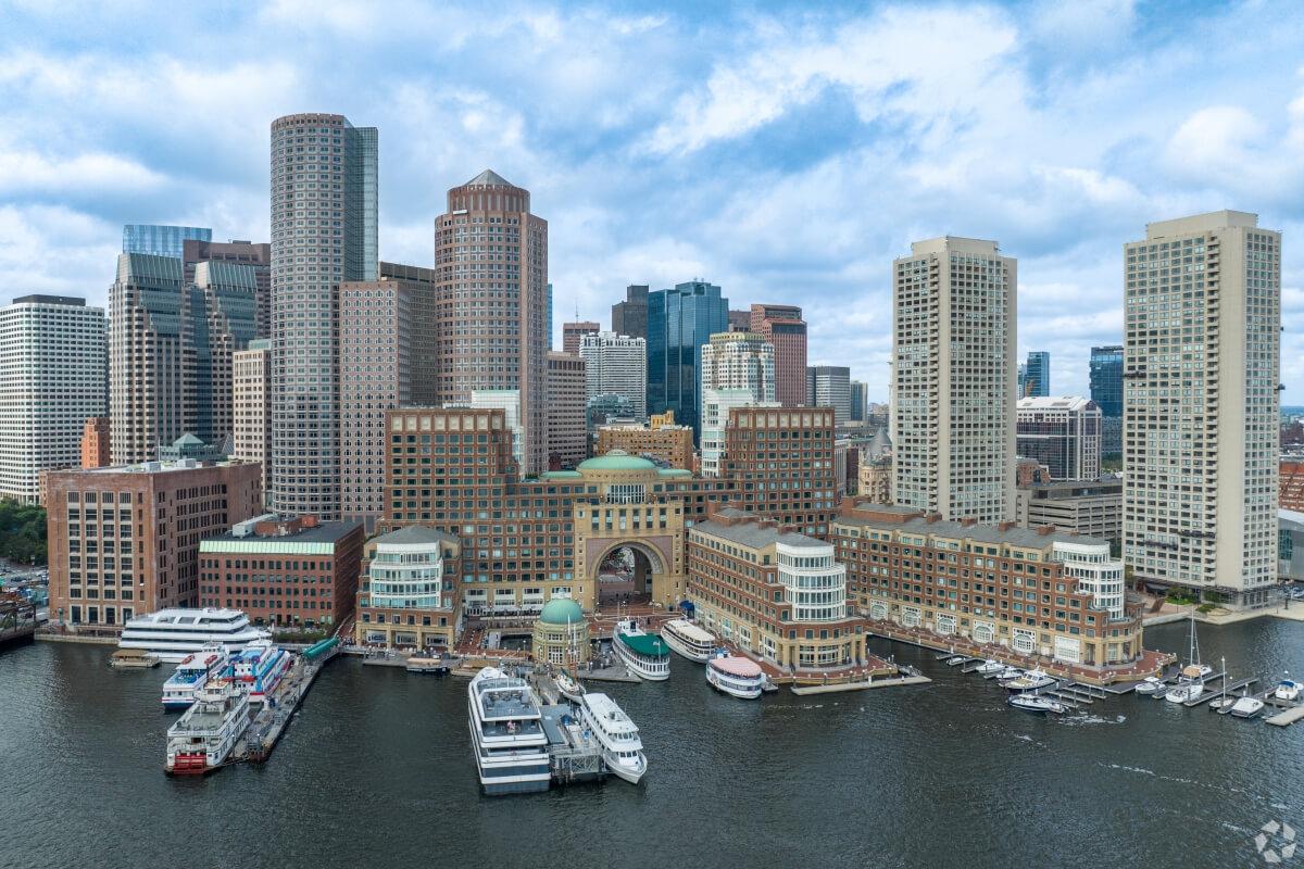 The Boston skyline over the river.