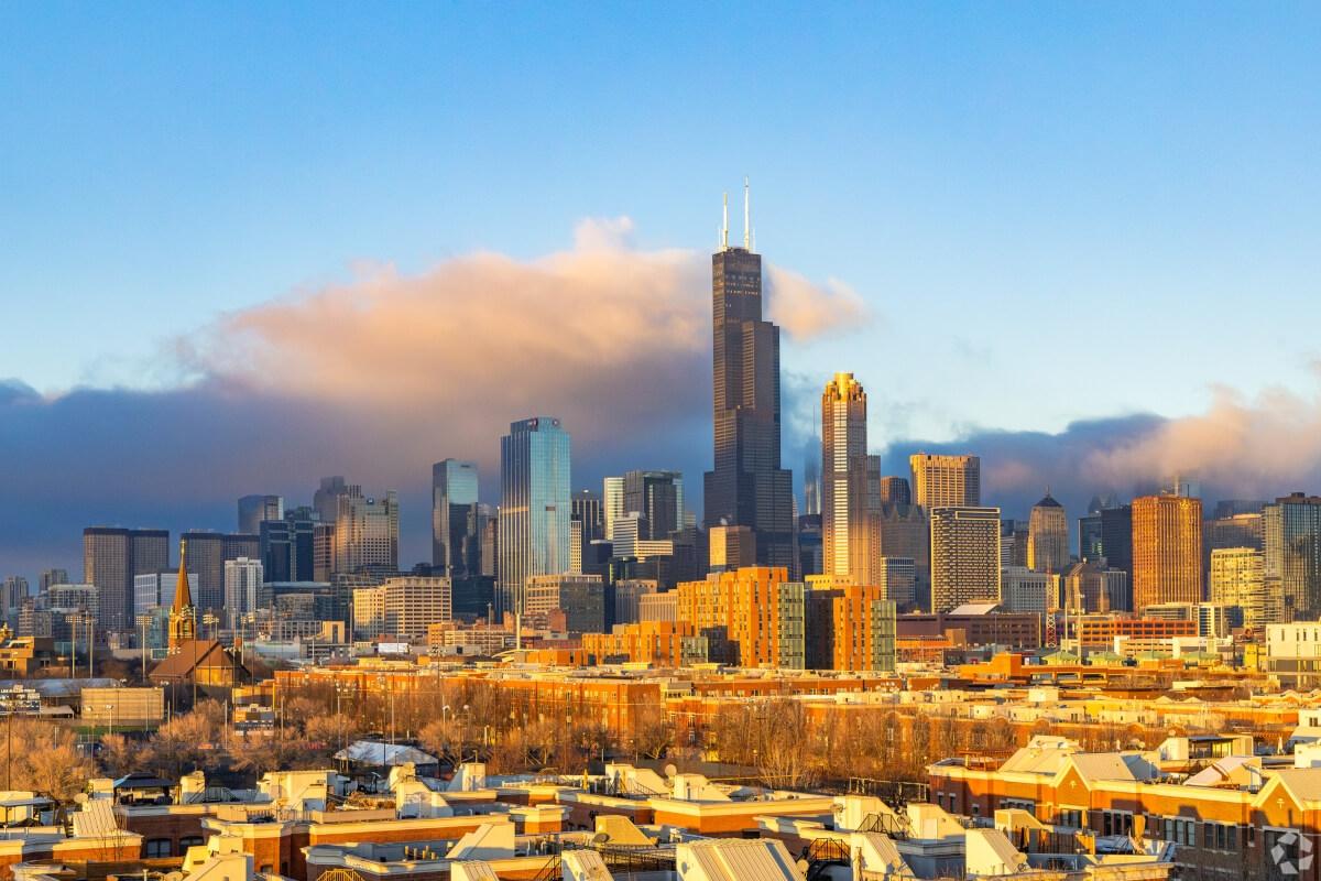 A view of the Chicago skyline from the East Pilsen neighborhood.