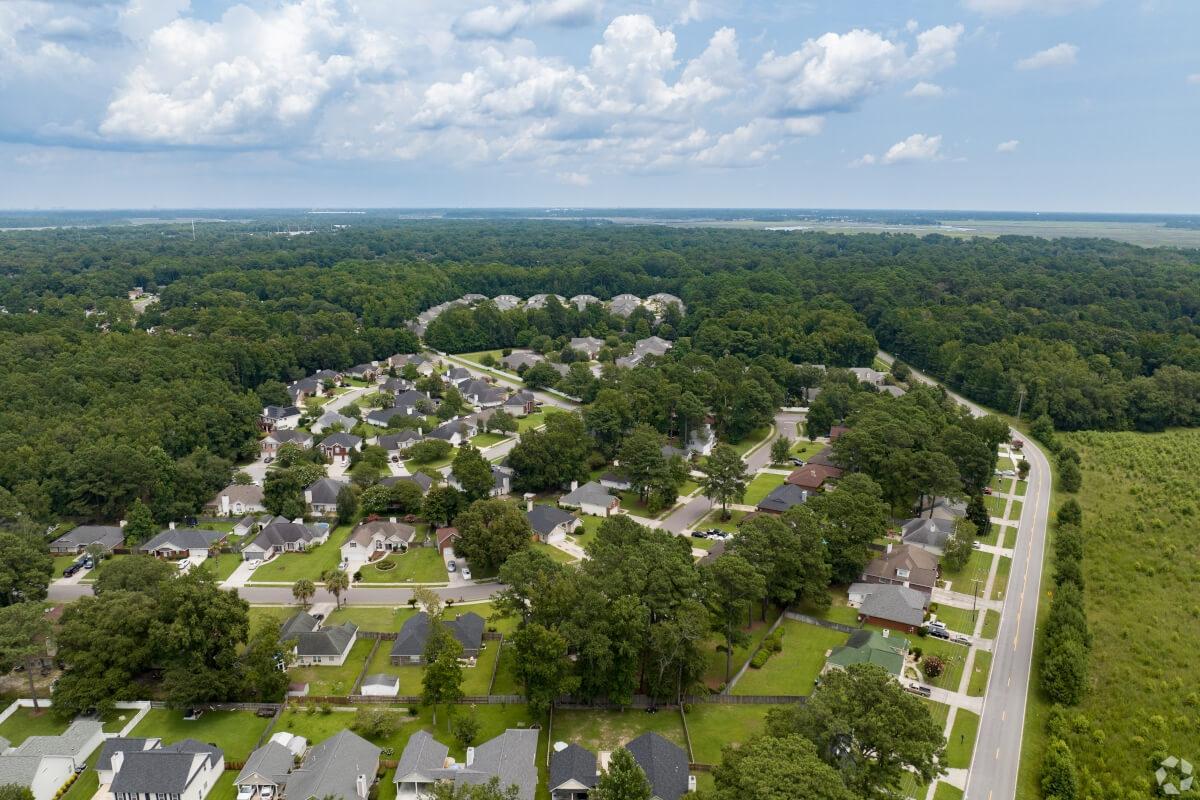 Overhead view of residential neighborhoods in Georgetown.