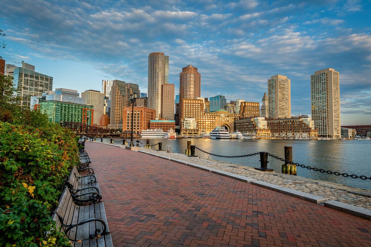The Harborwalk path in Boston