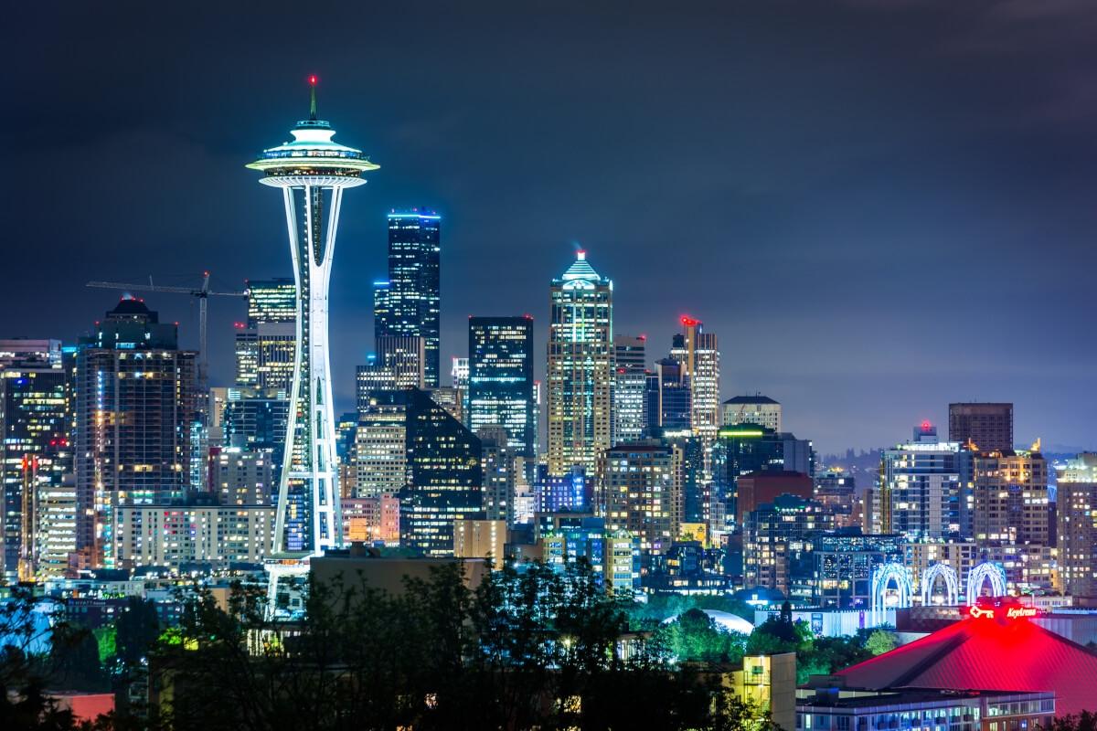Nighttime skyline in Seattle