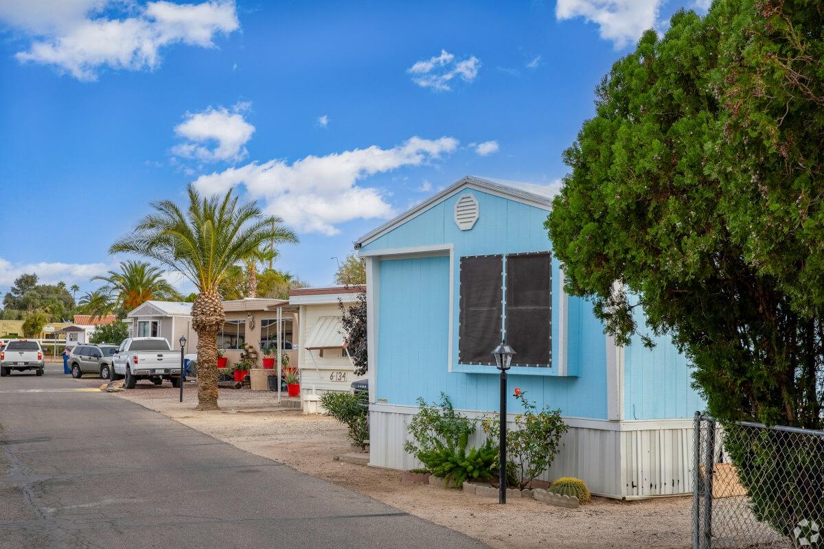 Street with colorful mobile homes