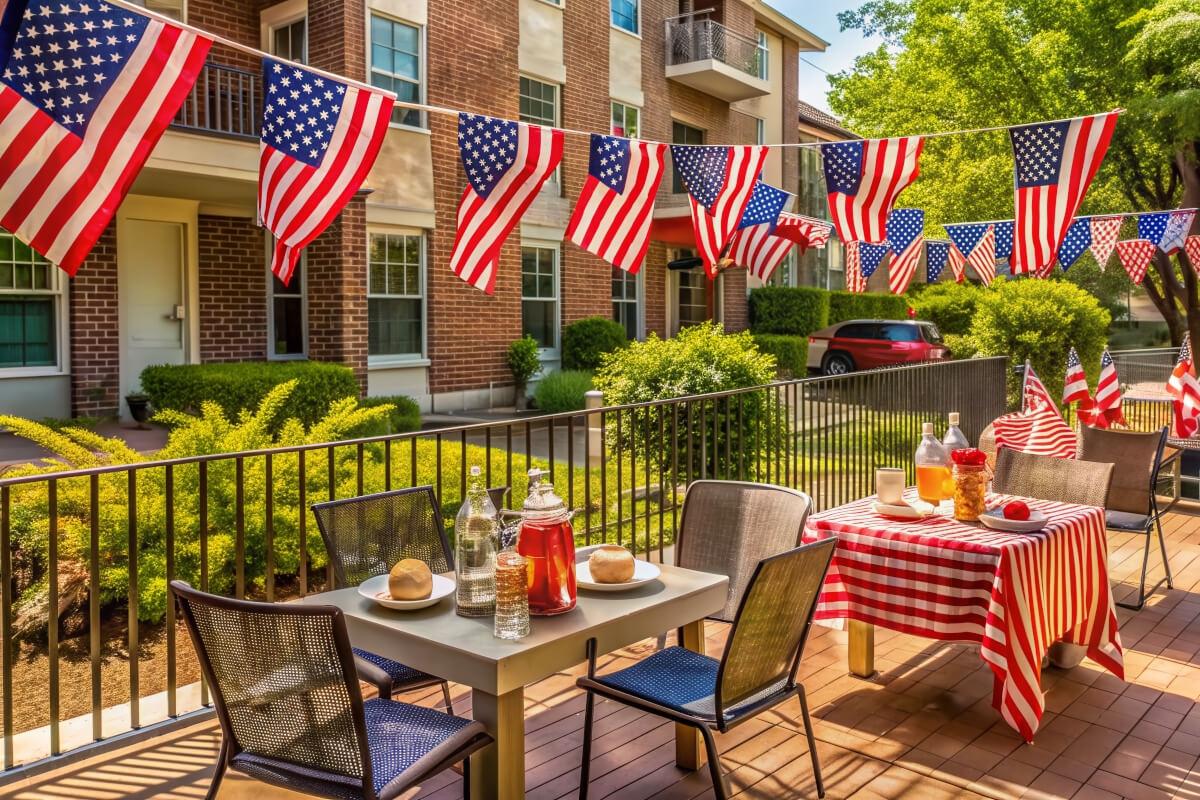 Outdoor patio decorated with July 4th decor