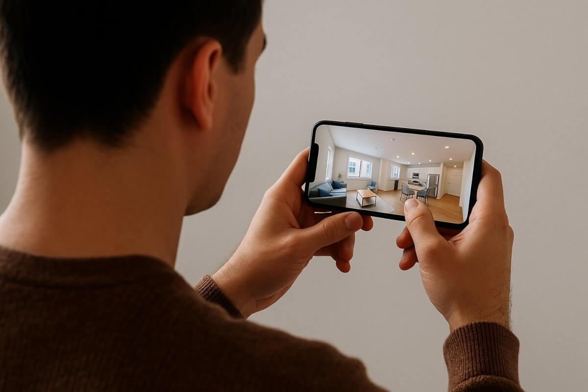 Man viewing a 3D tour on his phone.