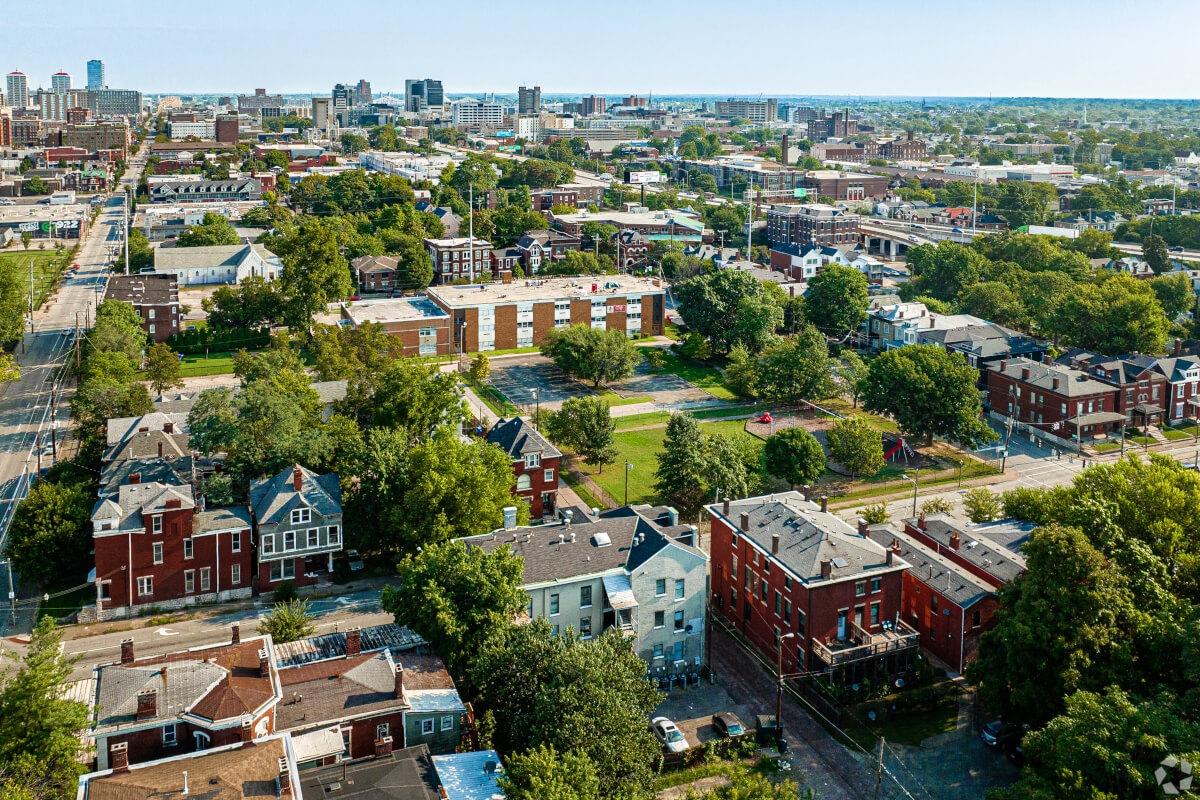 Aerial view of Bon Air neighborhood in Louisville, KY