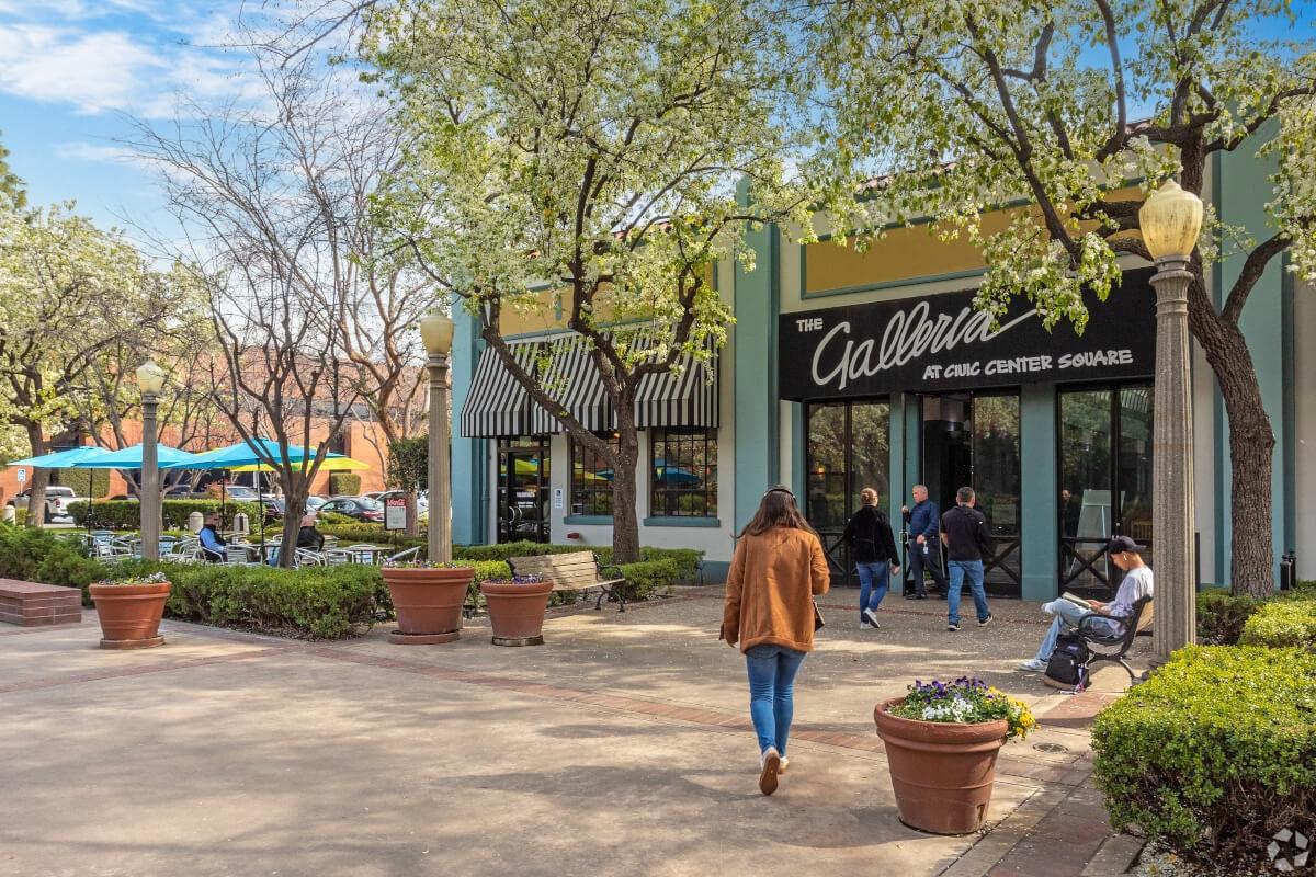 Downtown Fresno with shops and walking area