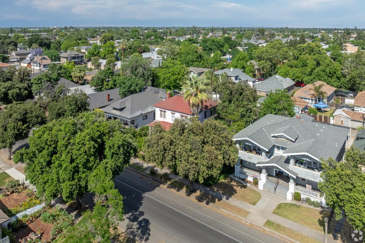 Aerial view of Lowell neighborhood in Fresno