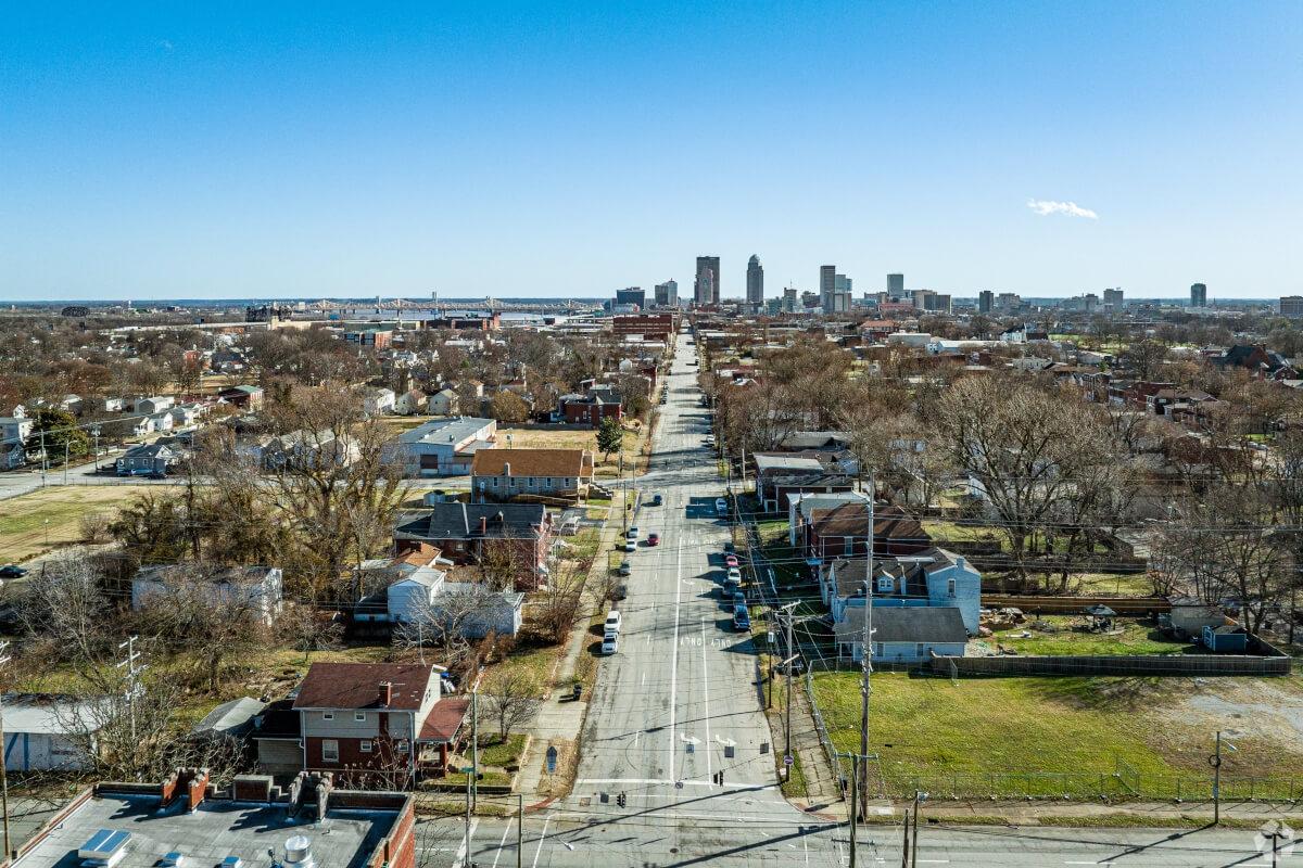 Aerial view of the Portland neighborhood in Louisville, KY