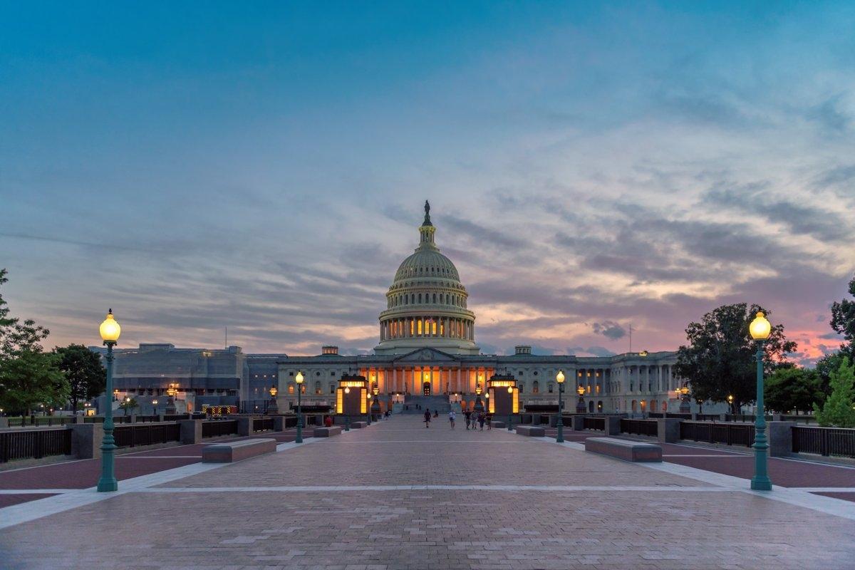 An evening view of the nation's capital building