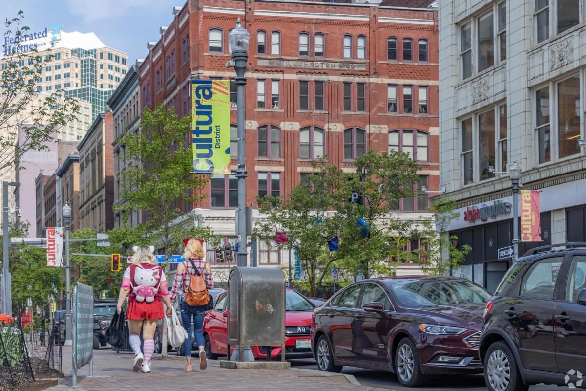 Patrons walking through the Cultural District