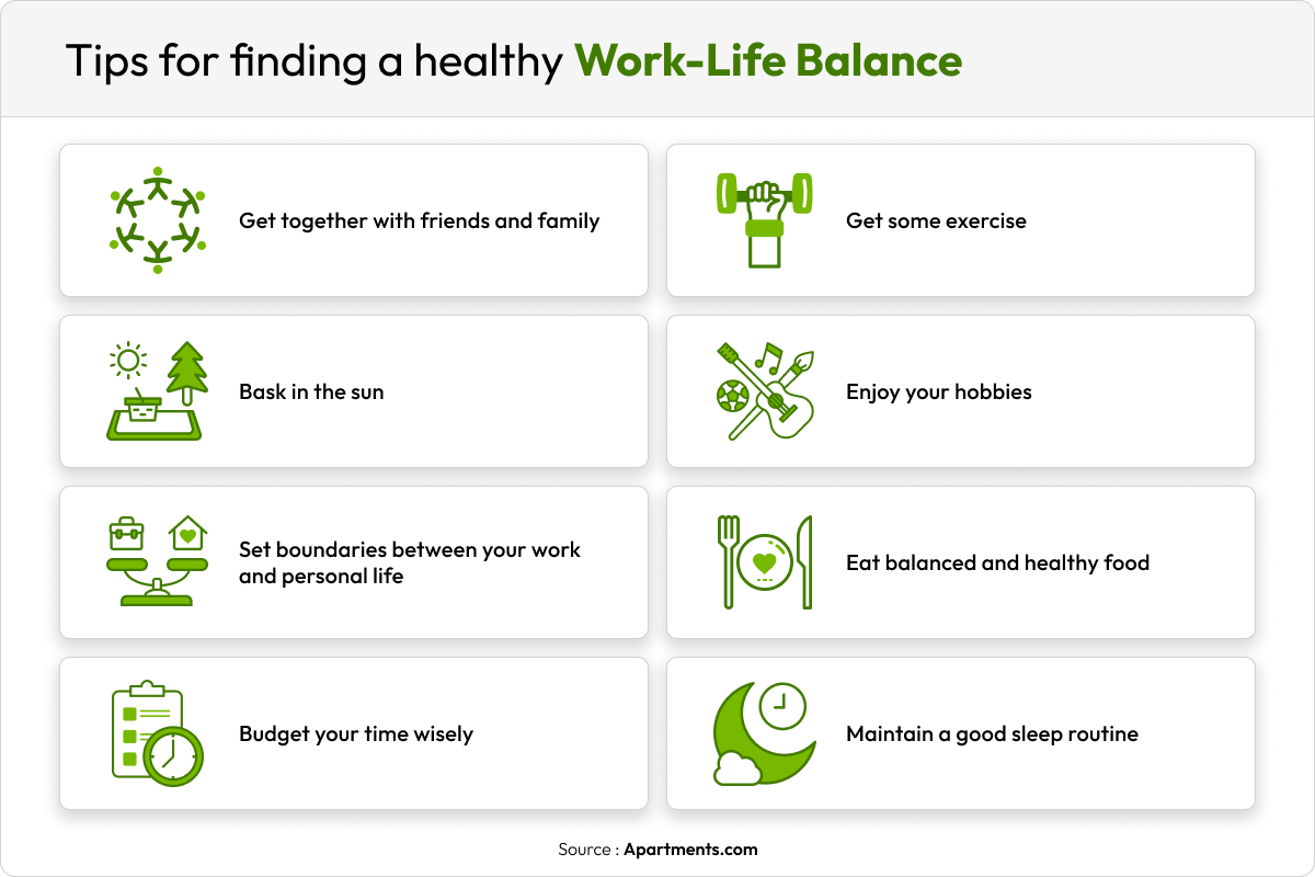 Infographic showing tips on maintaining a work-life balance.