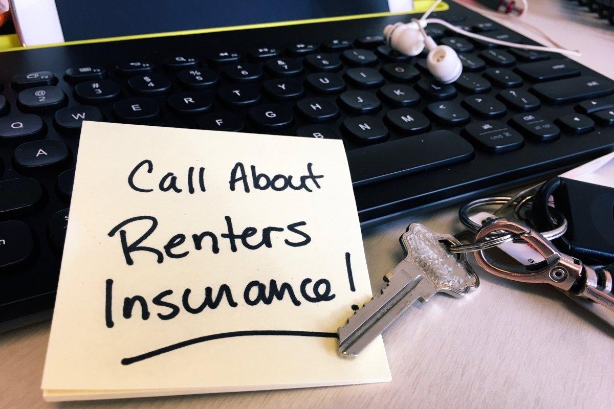 Sticky note with "call about renters insurance" written on it.