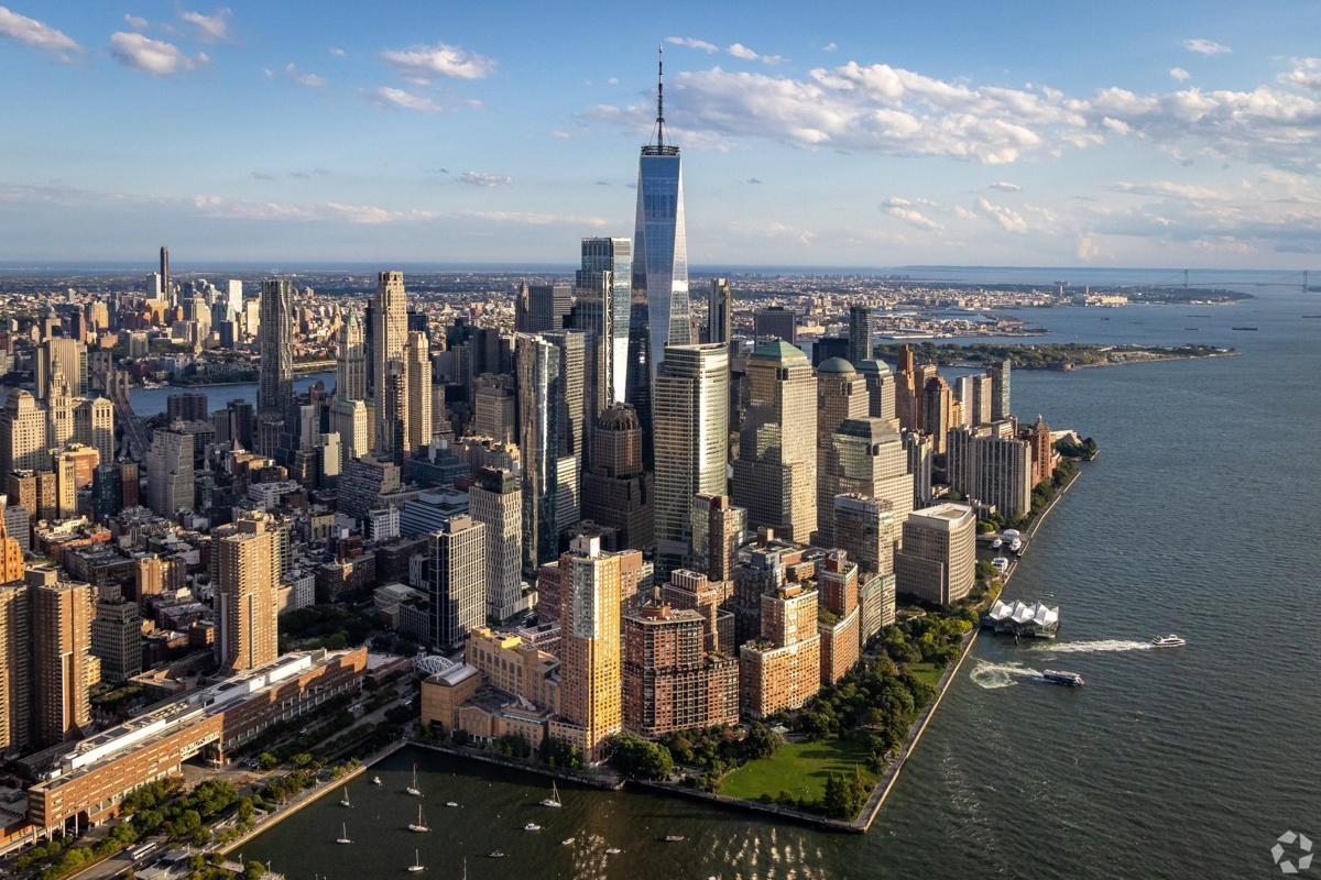 The Financial District in New York City with One World Trade Center rising above it all.