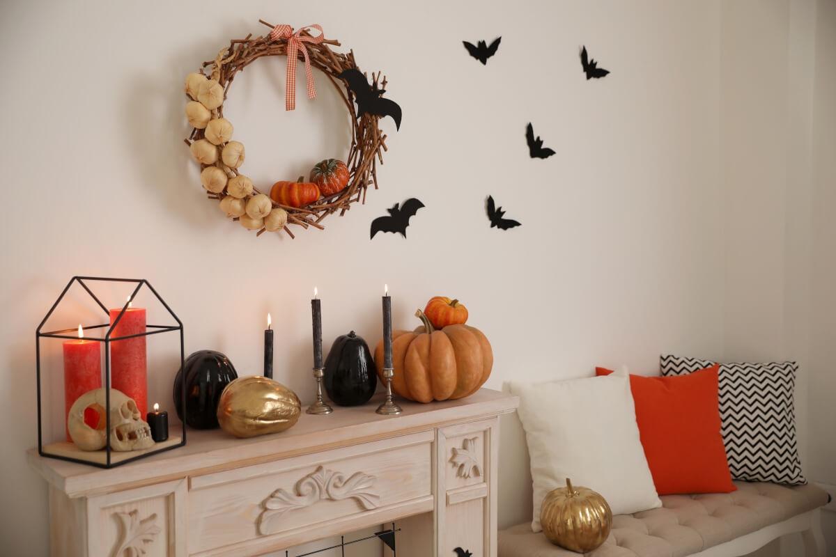 Apartment living room decorated with fall accents