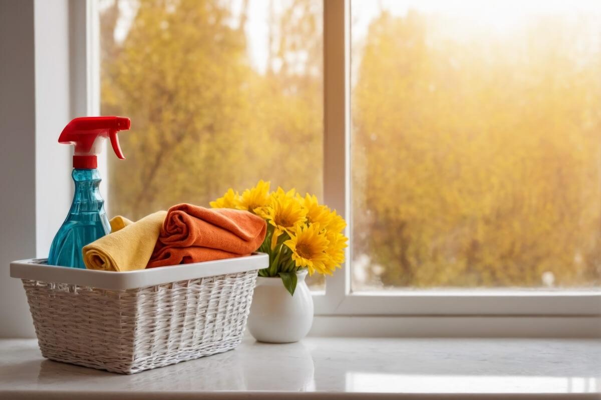 Cleaning supplies for an apartment