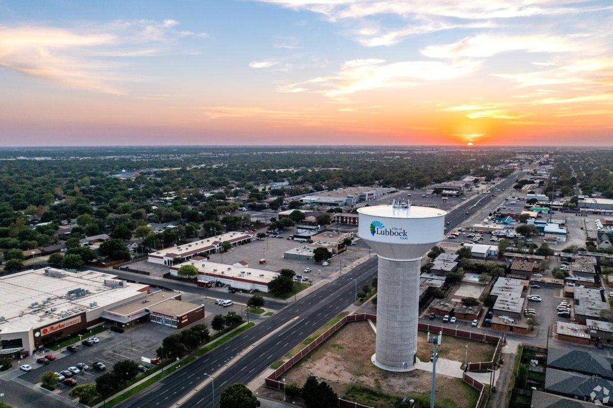 Aerial view of Lubbock, TX during dusk