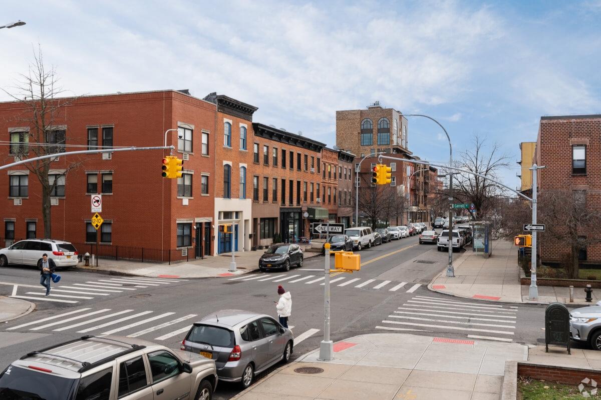 Cars parked on a street in the Cobble Hill neighborhood of Brooklyn.