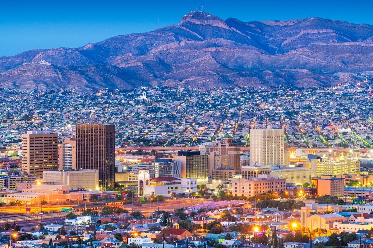 Aerial view of El Paso, TX at night