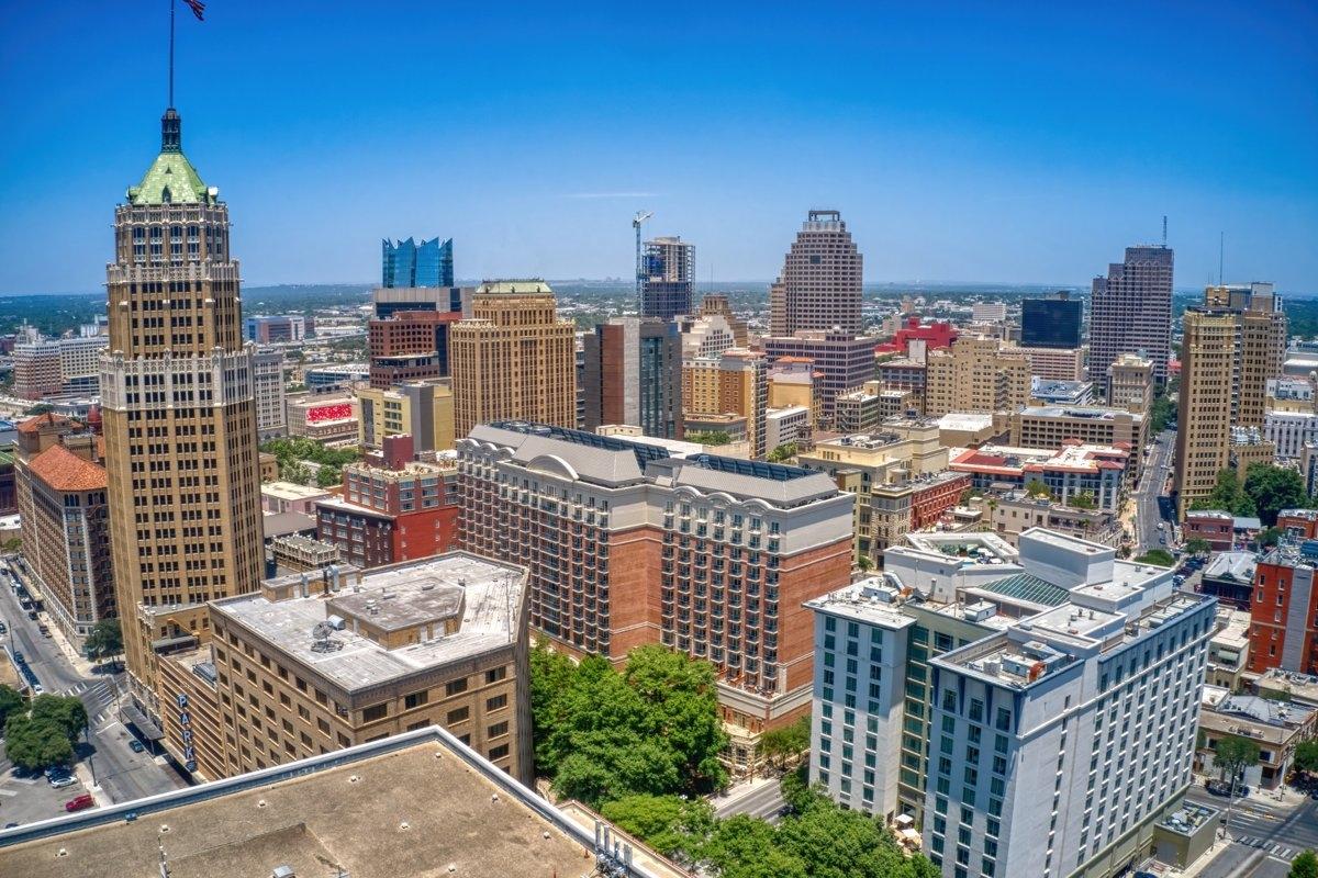 Aerial view of Downtown San Antonio, TX