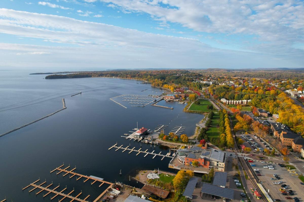 Lake Champlain and Burlington, VT during the fall.