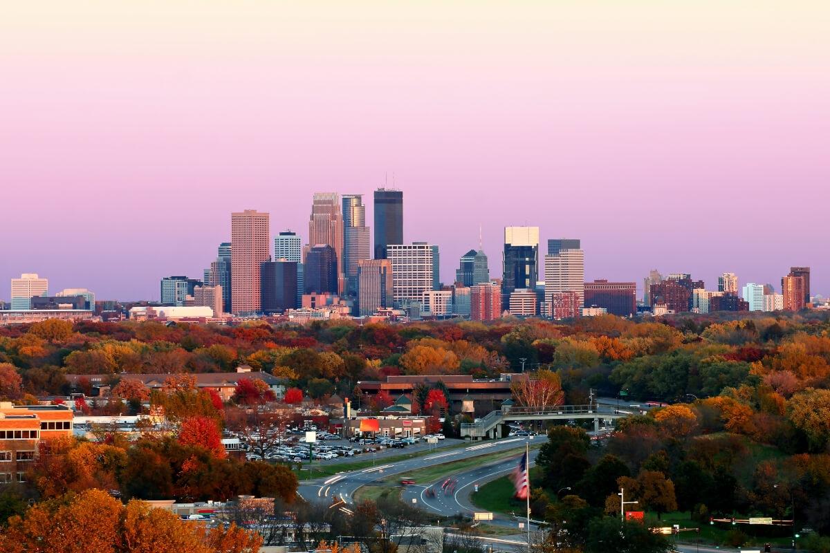 Minneapolis skyline during the fall.