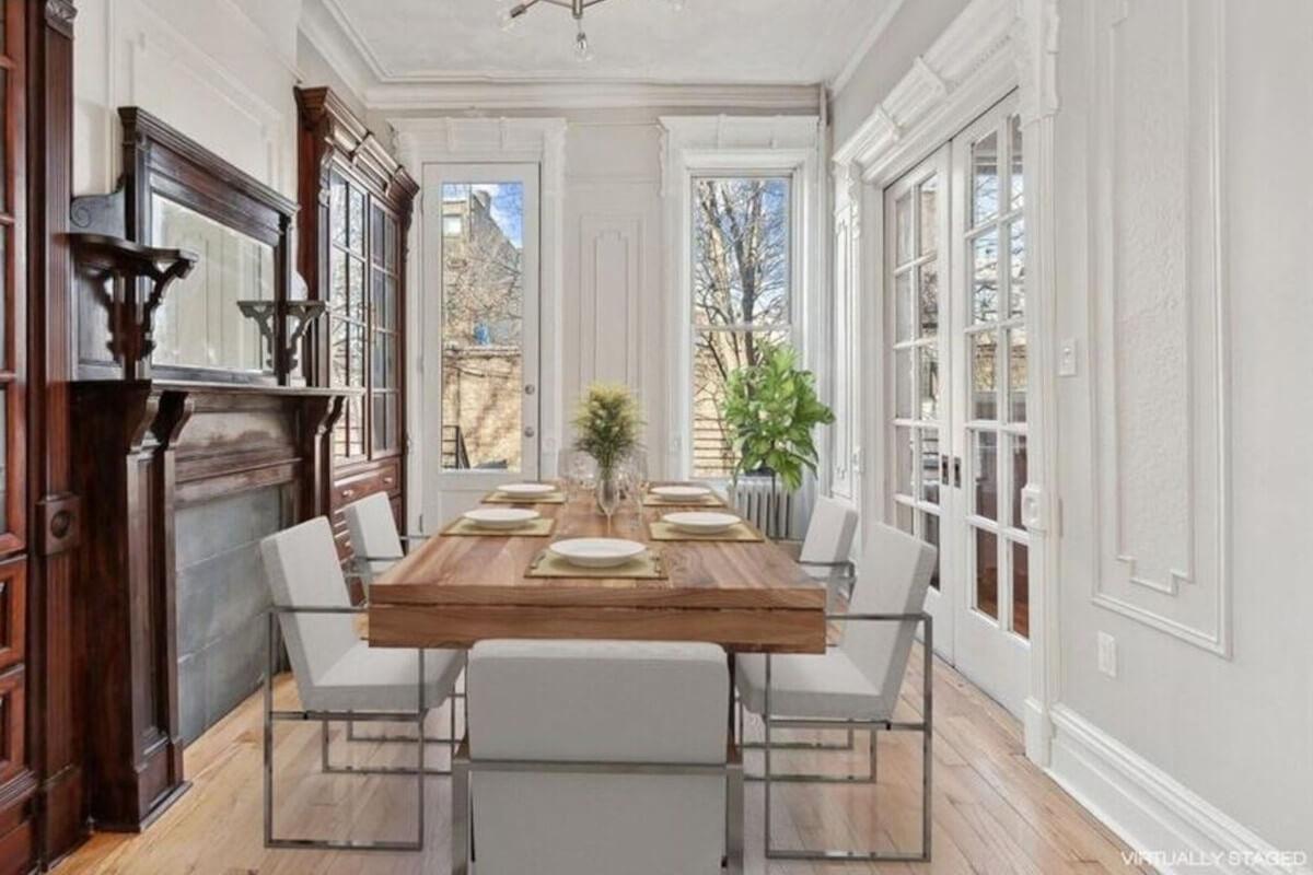 A view of the ornate frame molding in the dining room at 375 Herkimer Street.