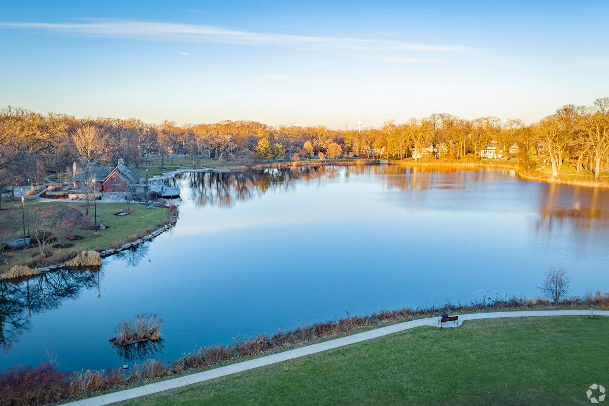 A view of Lake Ellyn Park in Glen Ellyn, IL, a Chicago suburb where rents have increased due to data center activity.
