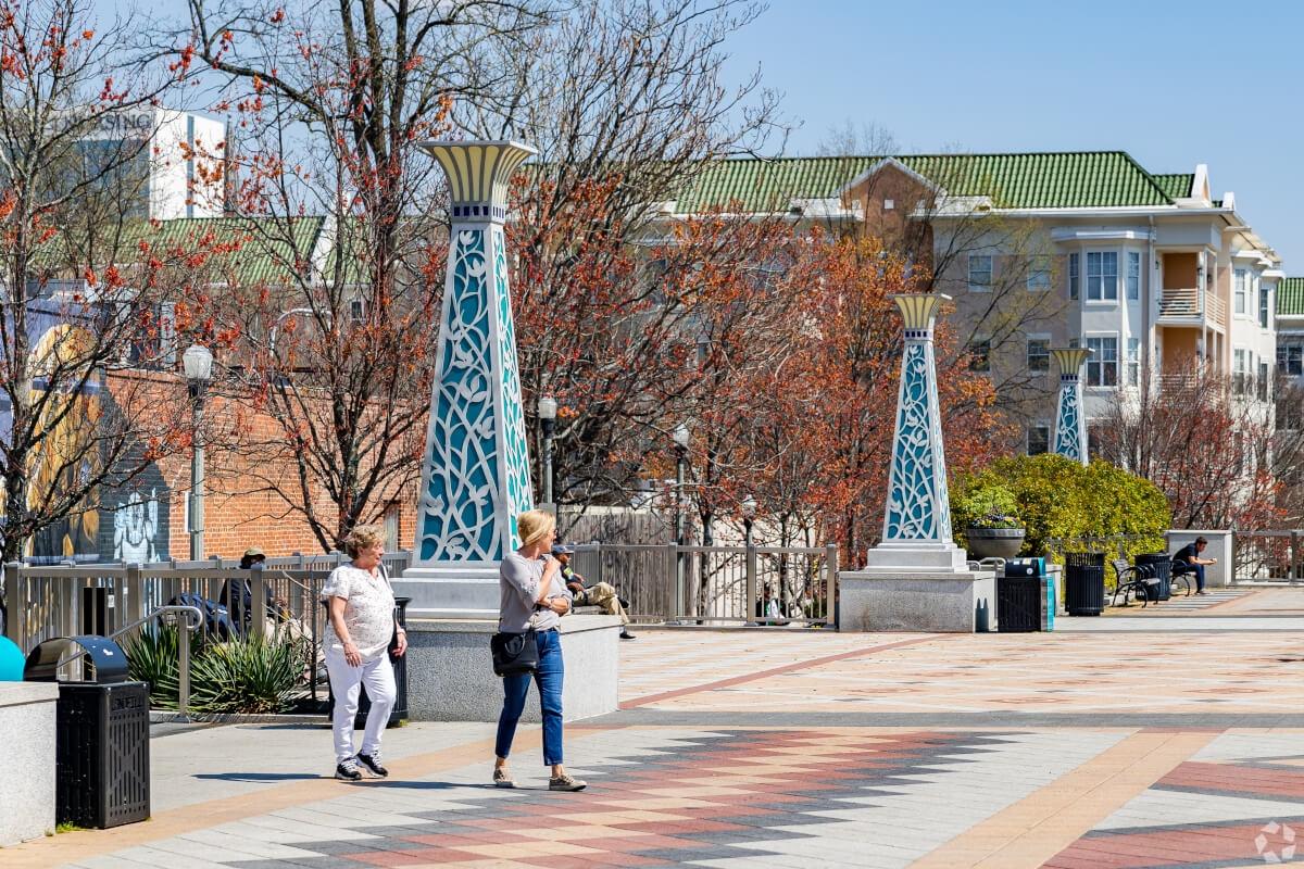 Ladies stroll through Decatur square in Atlanta, GA.