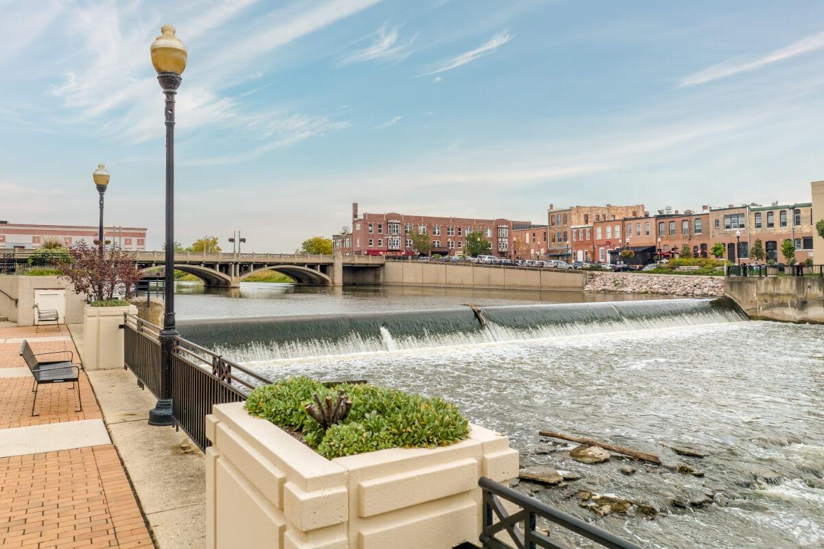 Aurora Dam Two is in Downtown Aurora along the River Walk.
