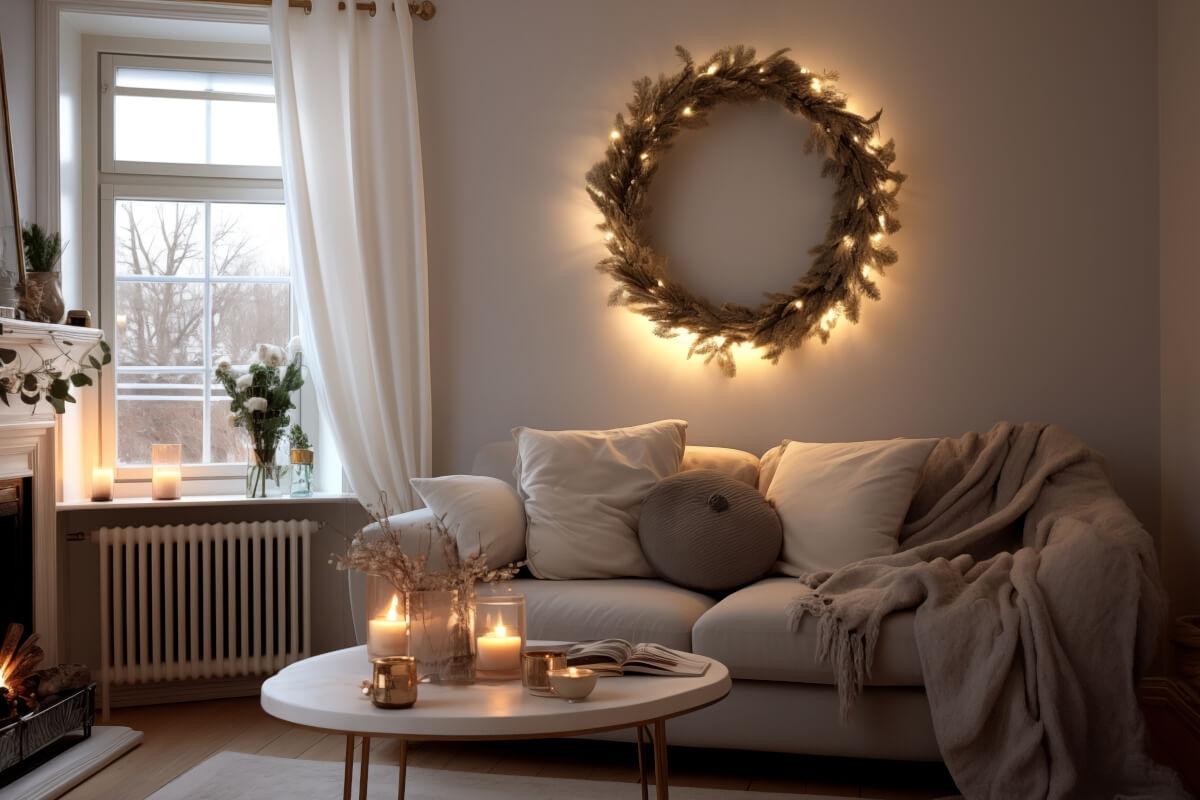Cozy apartment with subtle holiday accents