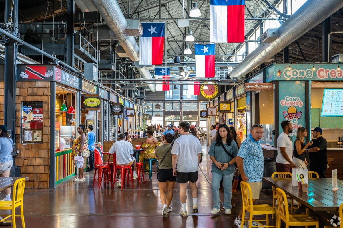 Dallas Farmers Markets contains food stands of all kinds.