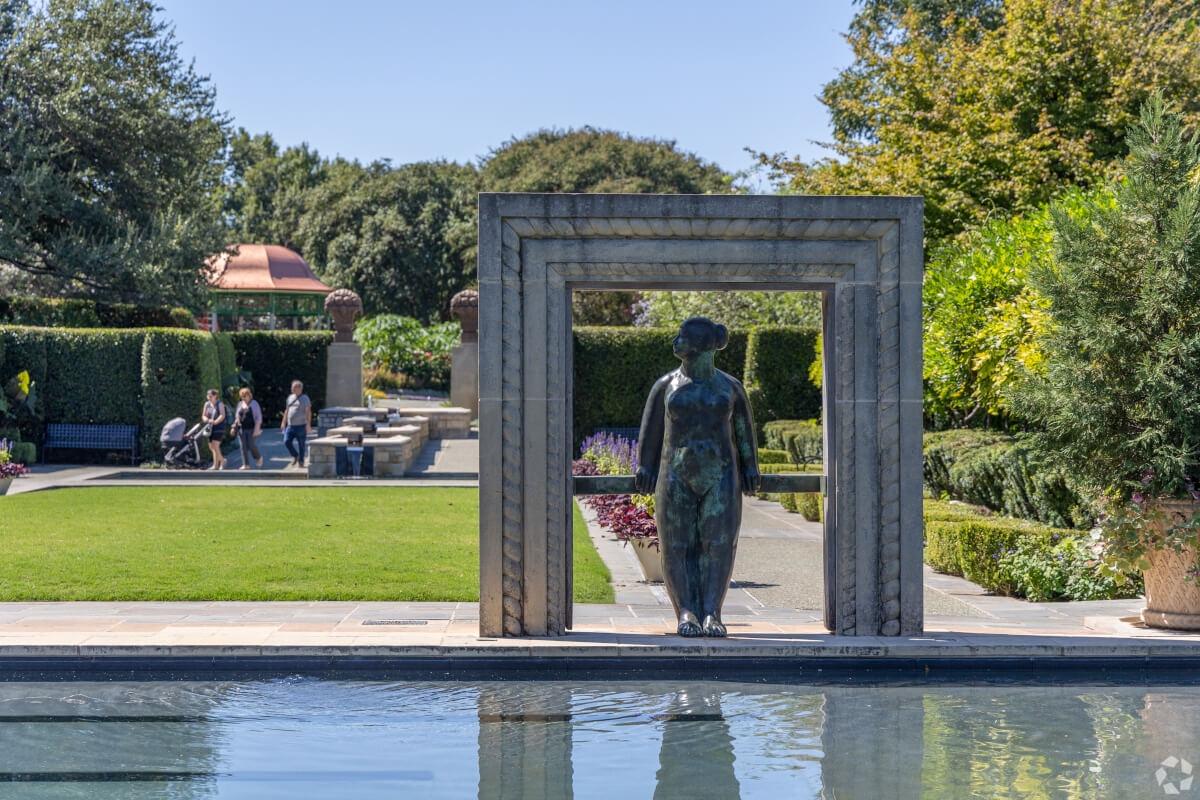 Gardens and sculptures at the Dallas Arboretum and Botanical Garden.